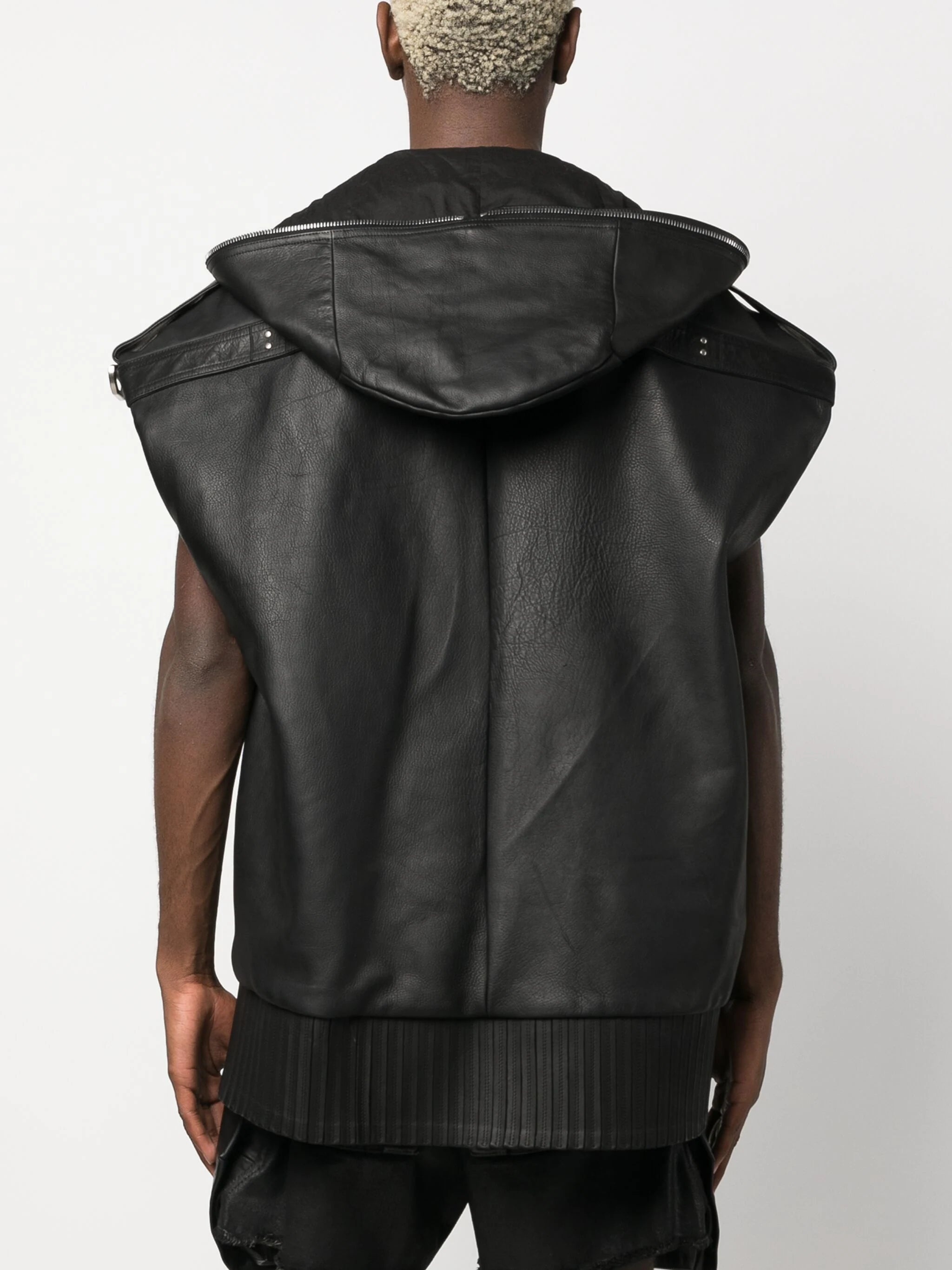 LIDO SLEEVELESS HOODED LEATHER JACKET - 4