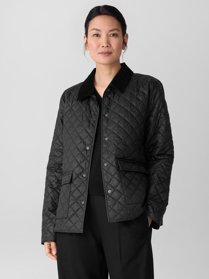 Eggshell Recycled Nylon Quilted Classic Collar Jacket 3