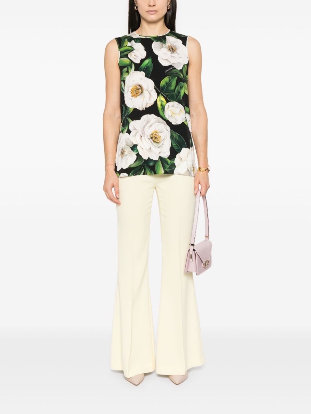 gardenia-print charmeuse top - 2