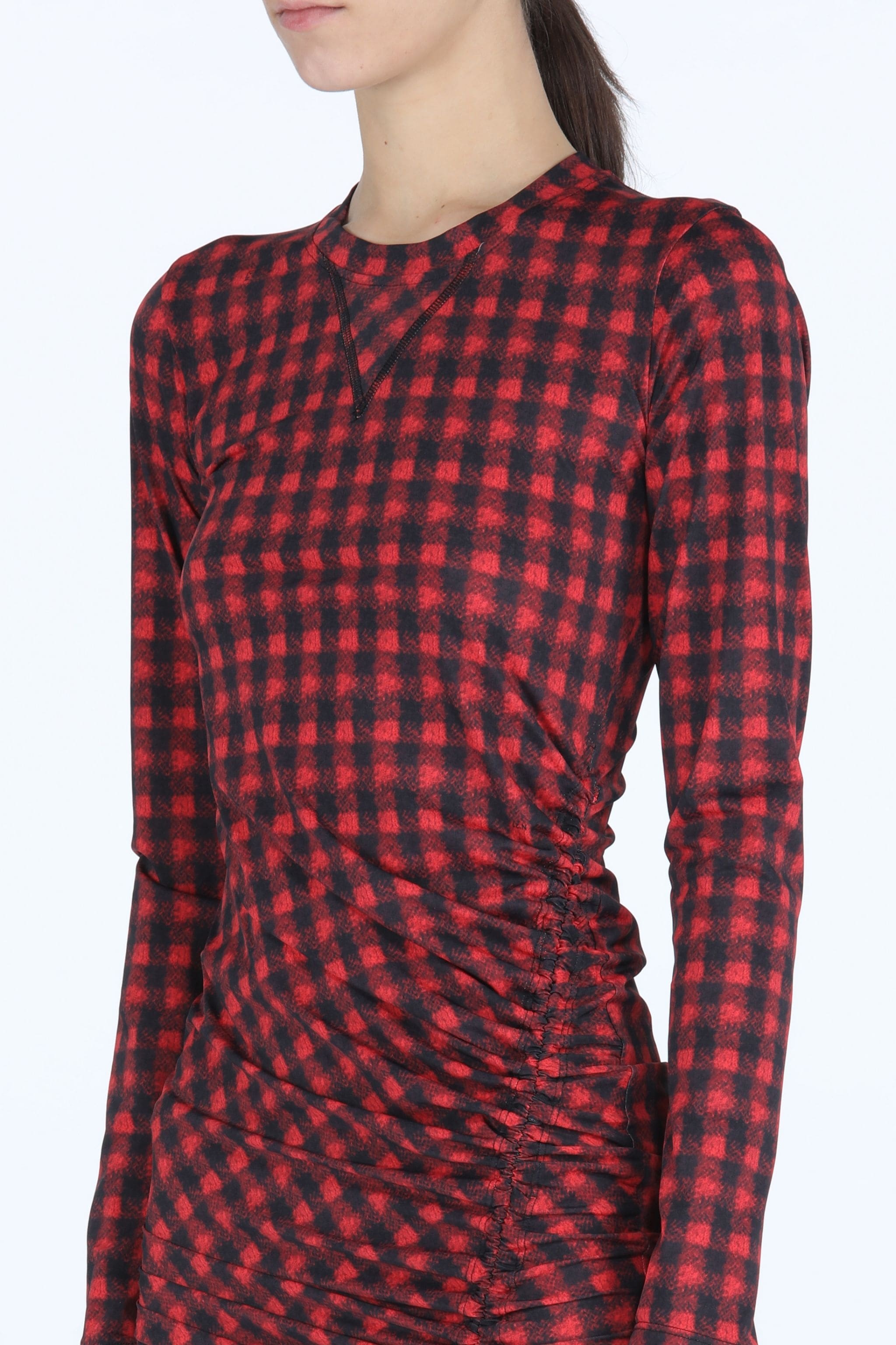 CHECKED GATHERED DRESS - 4