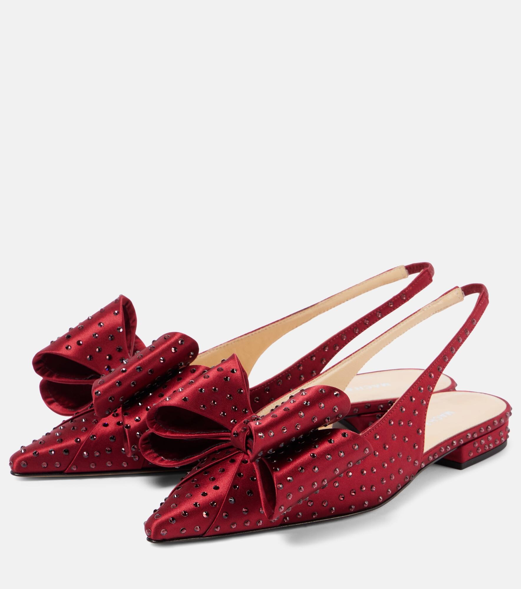 Le Cadeau embellished satin slingback flats - 4