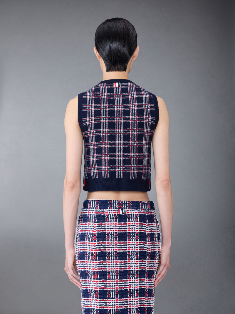 Thom Browne Prince of Wales Cashmere Cropped Crew Neck Shell Top outlook