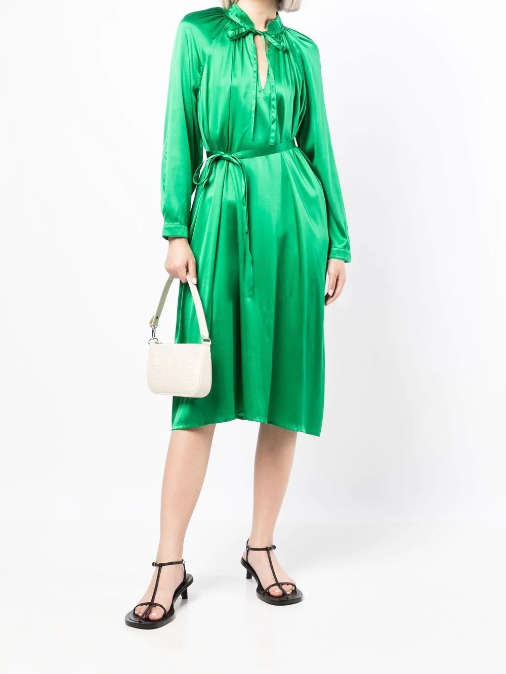 satin-finish tied-waist dress - 2