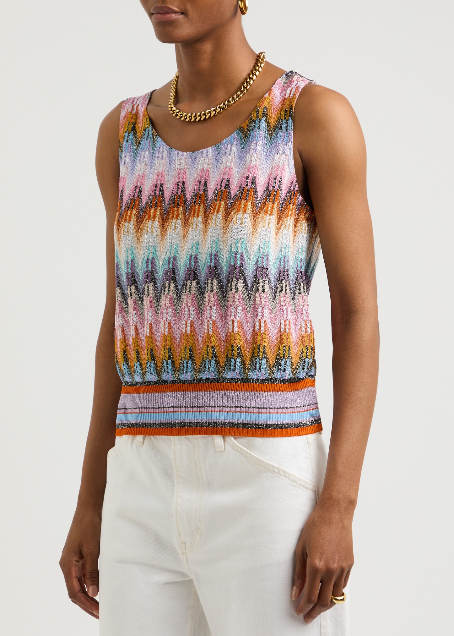 Zigzag-intarsia metallic-knit tank - 2