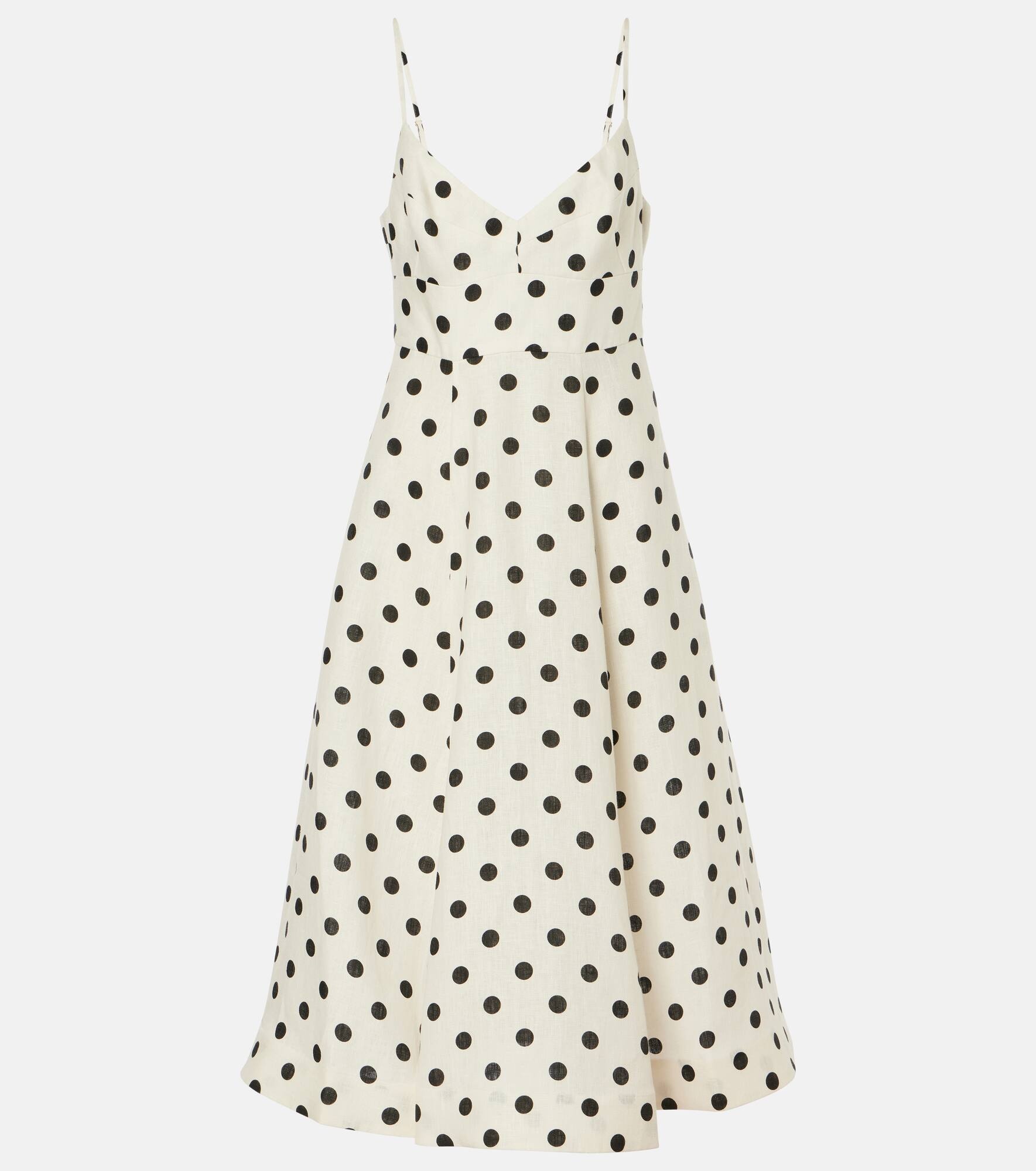 Polka-dot linen midi dress - 1