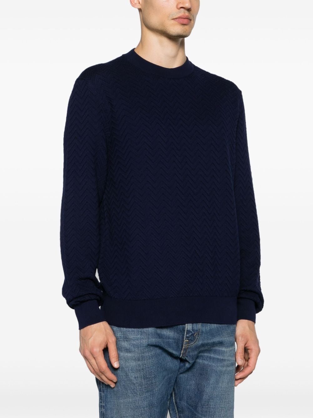 zigzag-woven cotton jumper - 3
