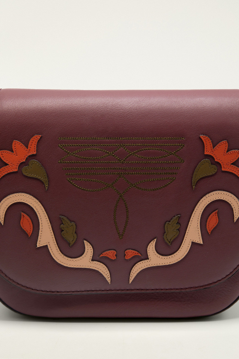 Burgundy Western Embroidered Leather Crossbody Bag 4