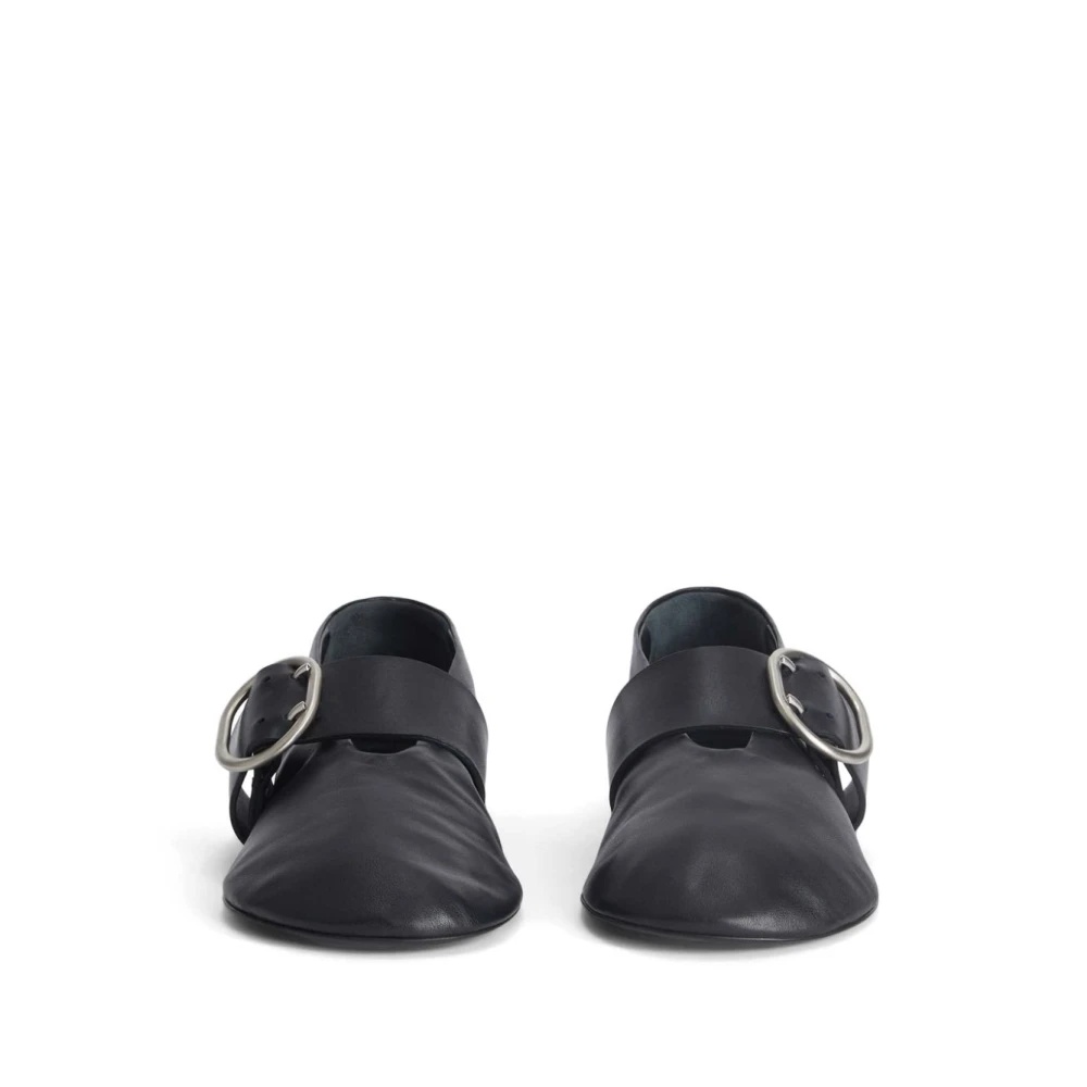 BLACK LEATHER FLAT SHOES BUCKLE FASTENING - 6