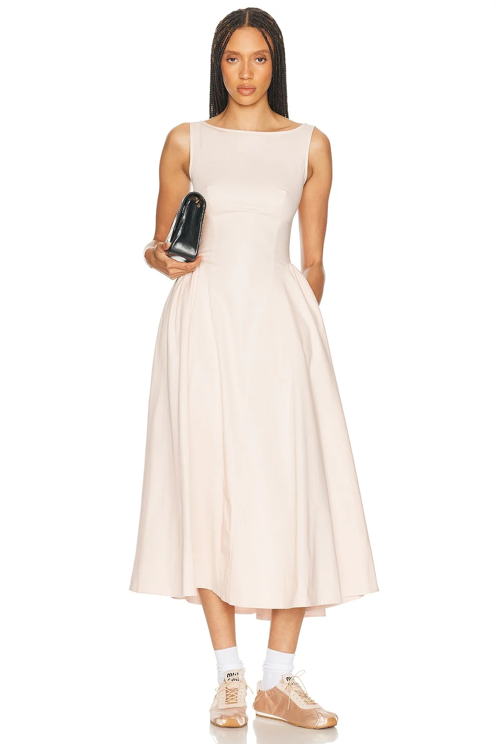 Stretch Cotton Sateen Midi Dress - 1