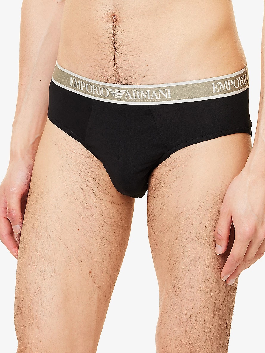 Branded Mid-Rise Pack Of Three Stretch-Cotton Briefs - 4