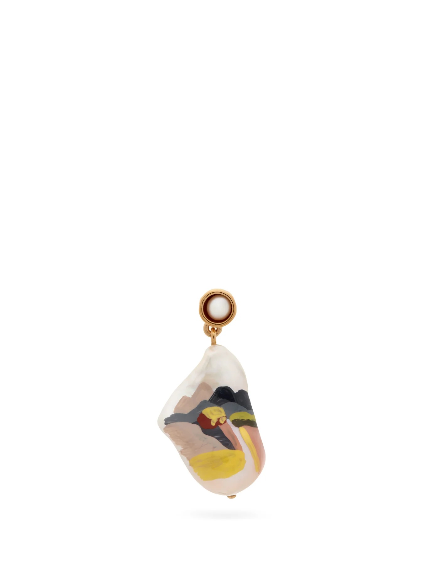 Hand-painted baroque-pearl single earring - 1