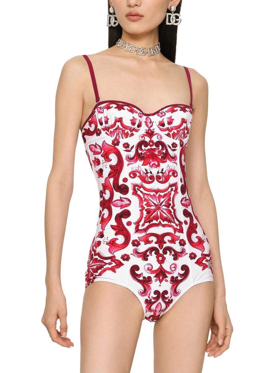 Dolce & Gabbana Balconette One-Piece Swimsuit with Majolica