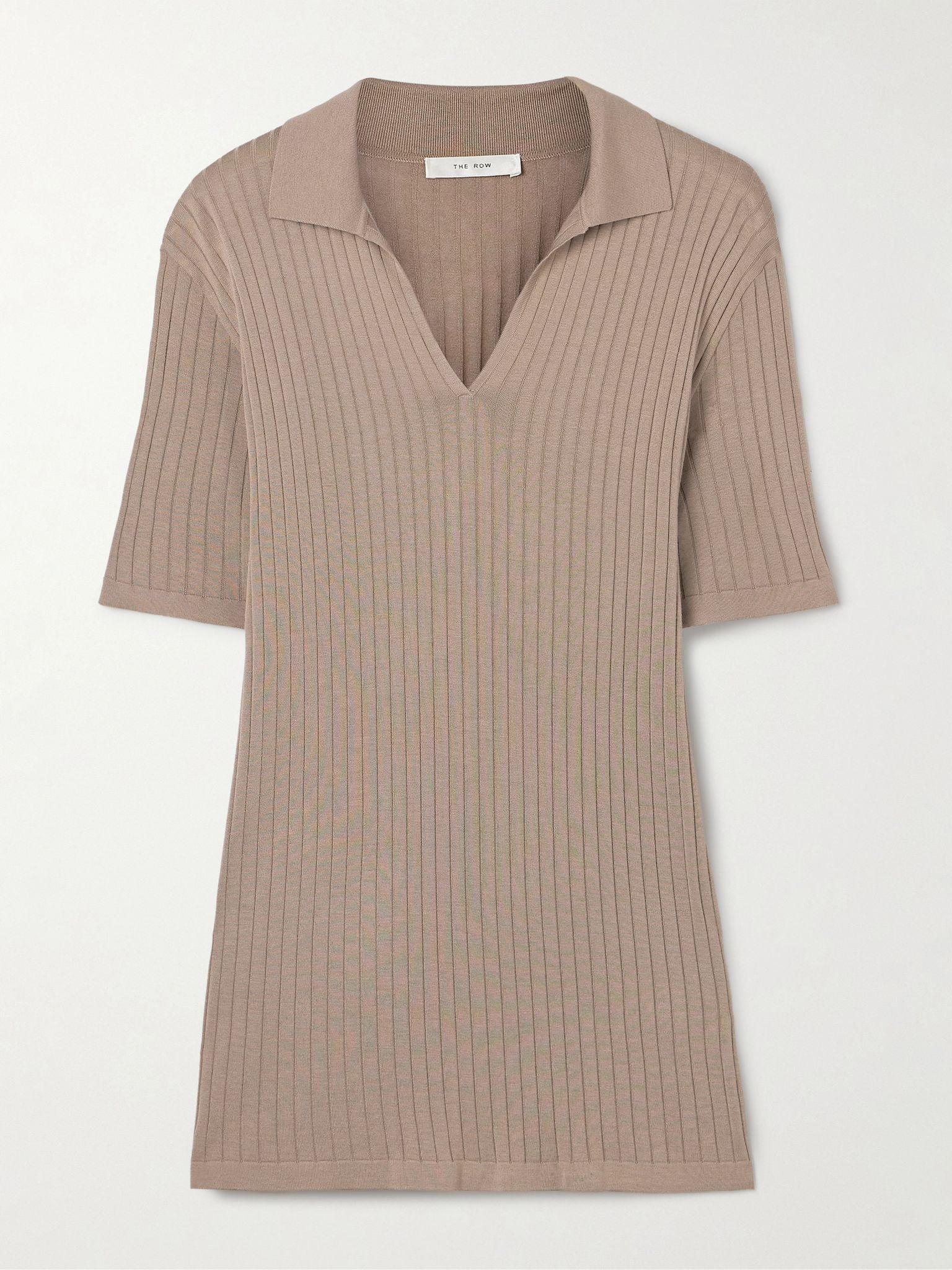 Kaiomi ribbed-knit polo top Taupe - 1