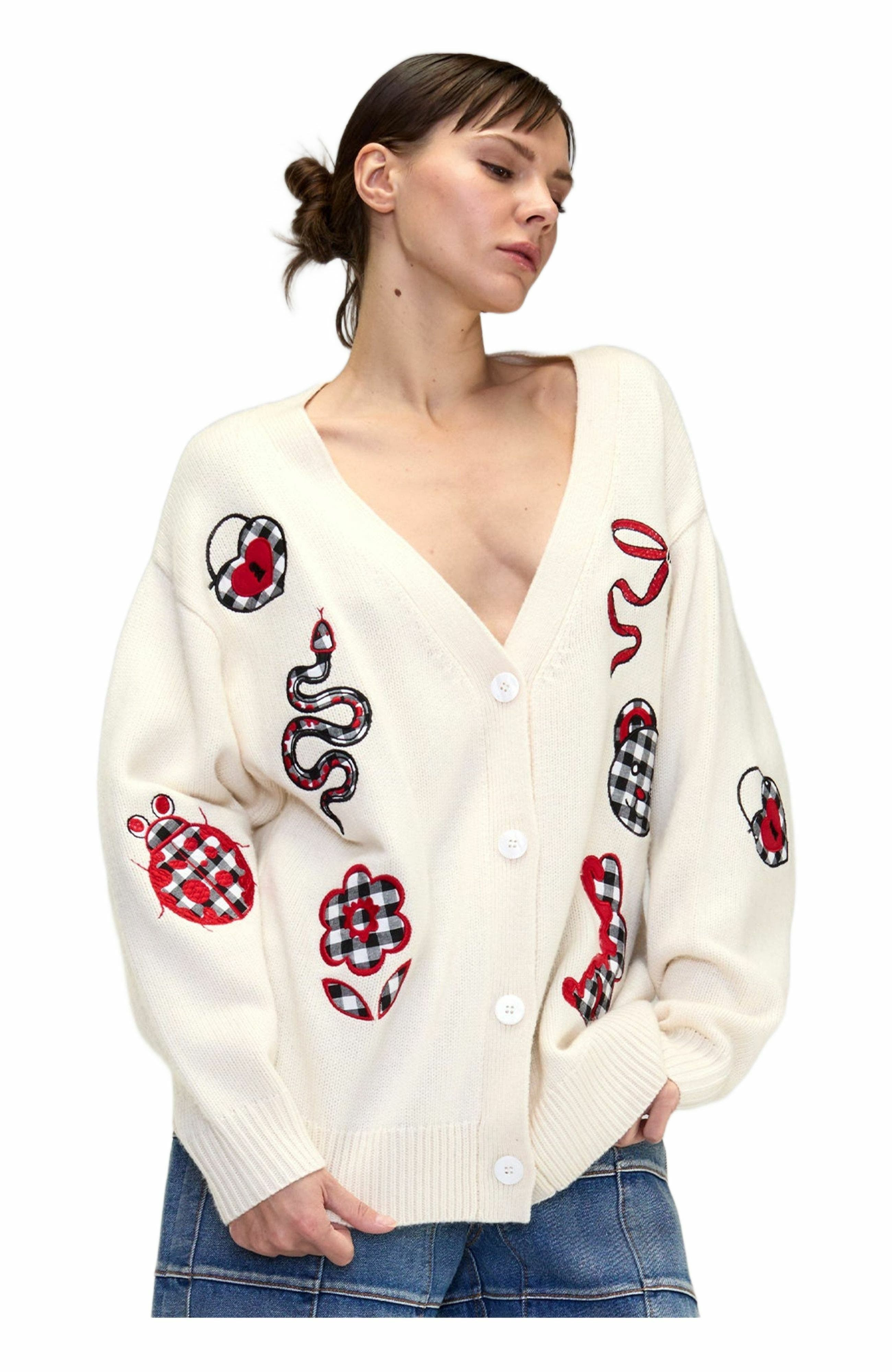 Cynthia Rowley Playful Patchwork Cardigan in White/red at Nordstrom - 4