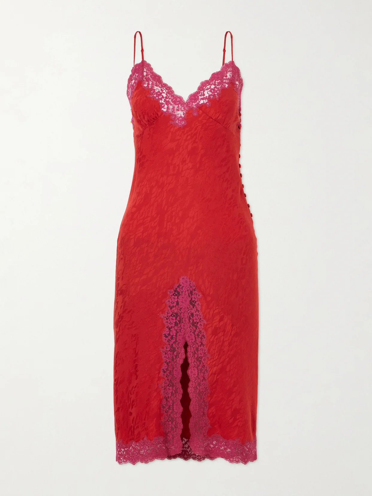 Lace-trimmed Silk-satin Midi Dress - 1