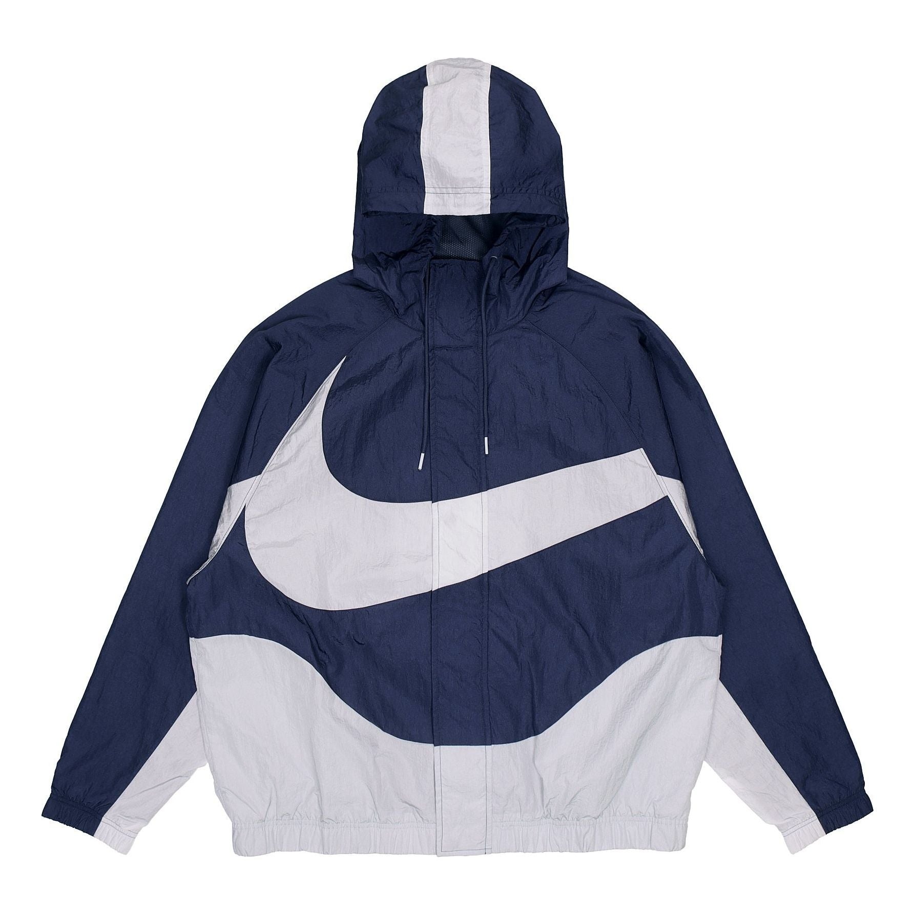 Men's Nike Sportswear Swoosh Contrasting Colors Large Logo Hooded Woven Jacket Autumn Navy Blue DD59 - 1