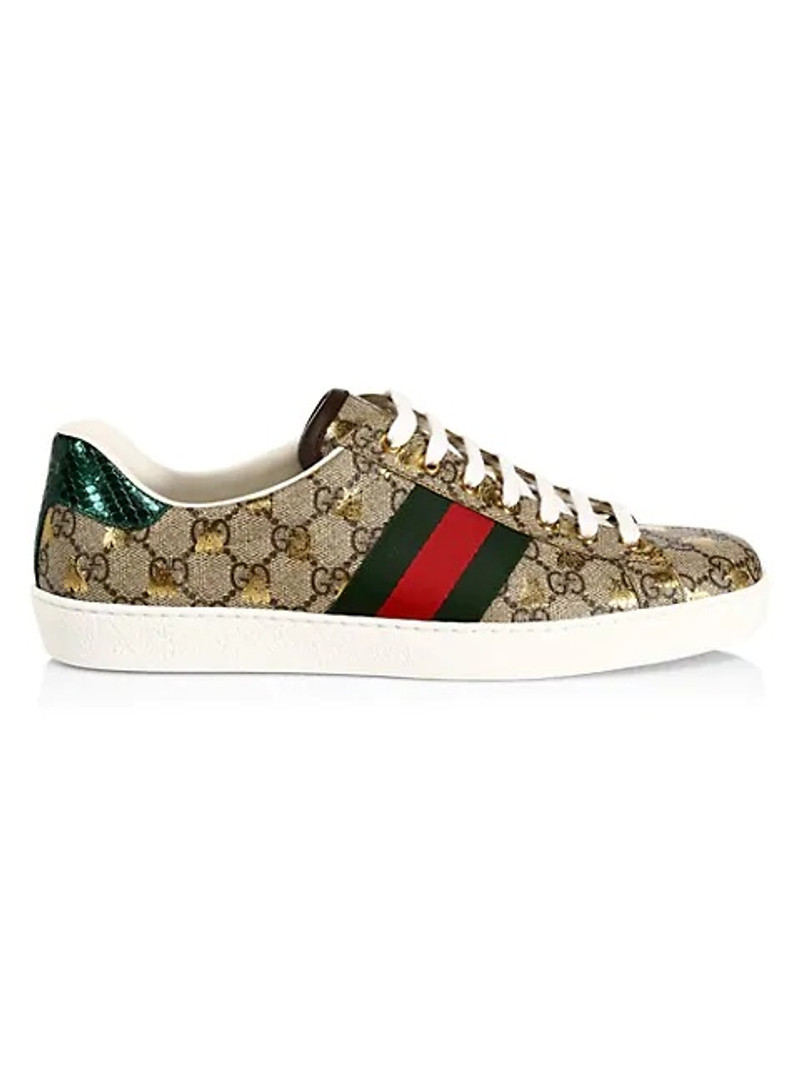 Beige & Brown GG Supreme Bees Ace Sneakers - 1