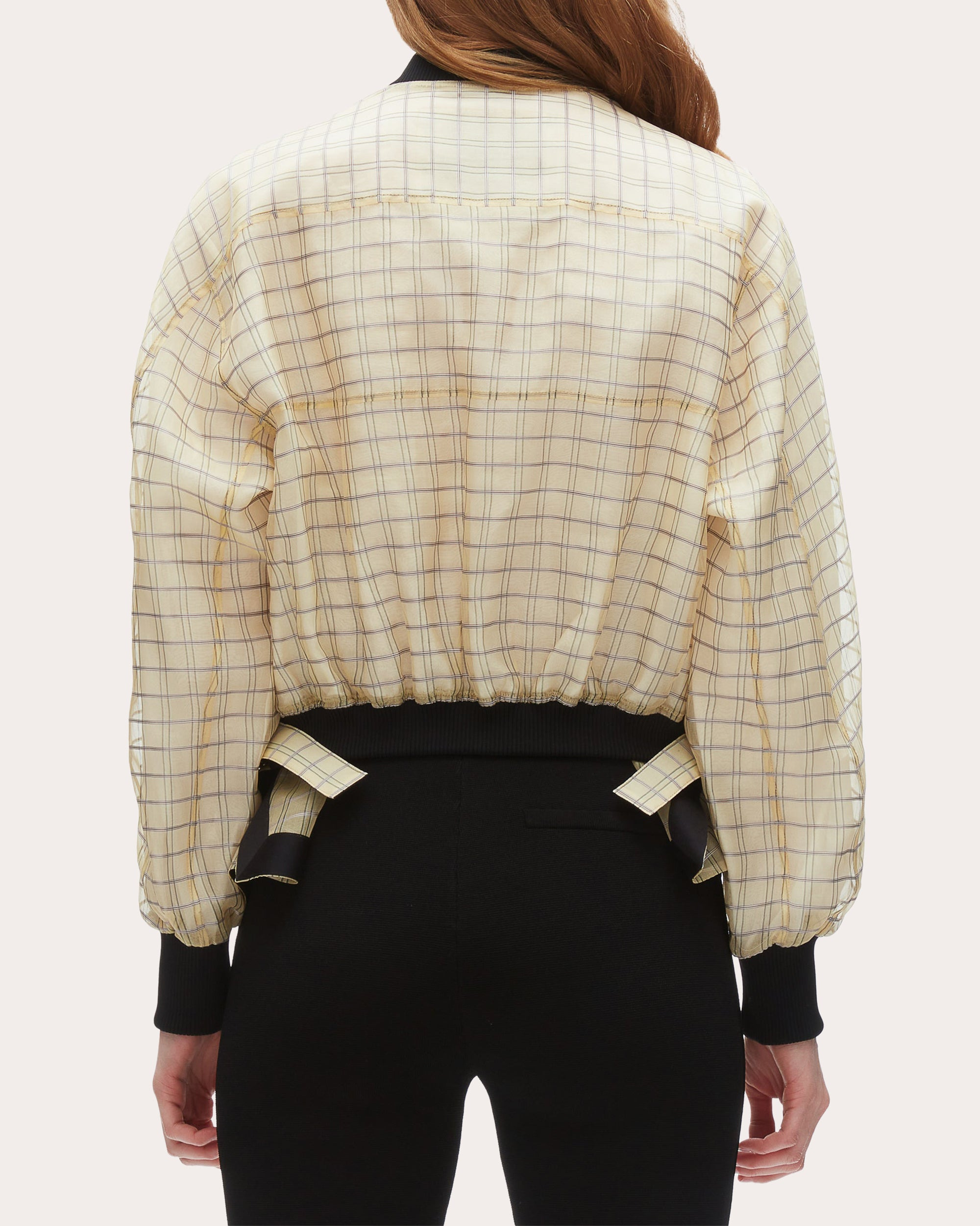 Plaid-Print Silk Organza Bomber Jacket - 3