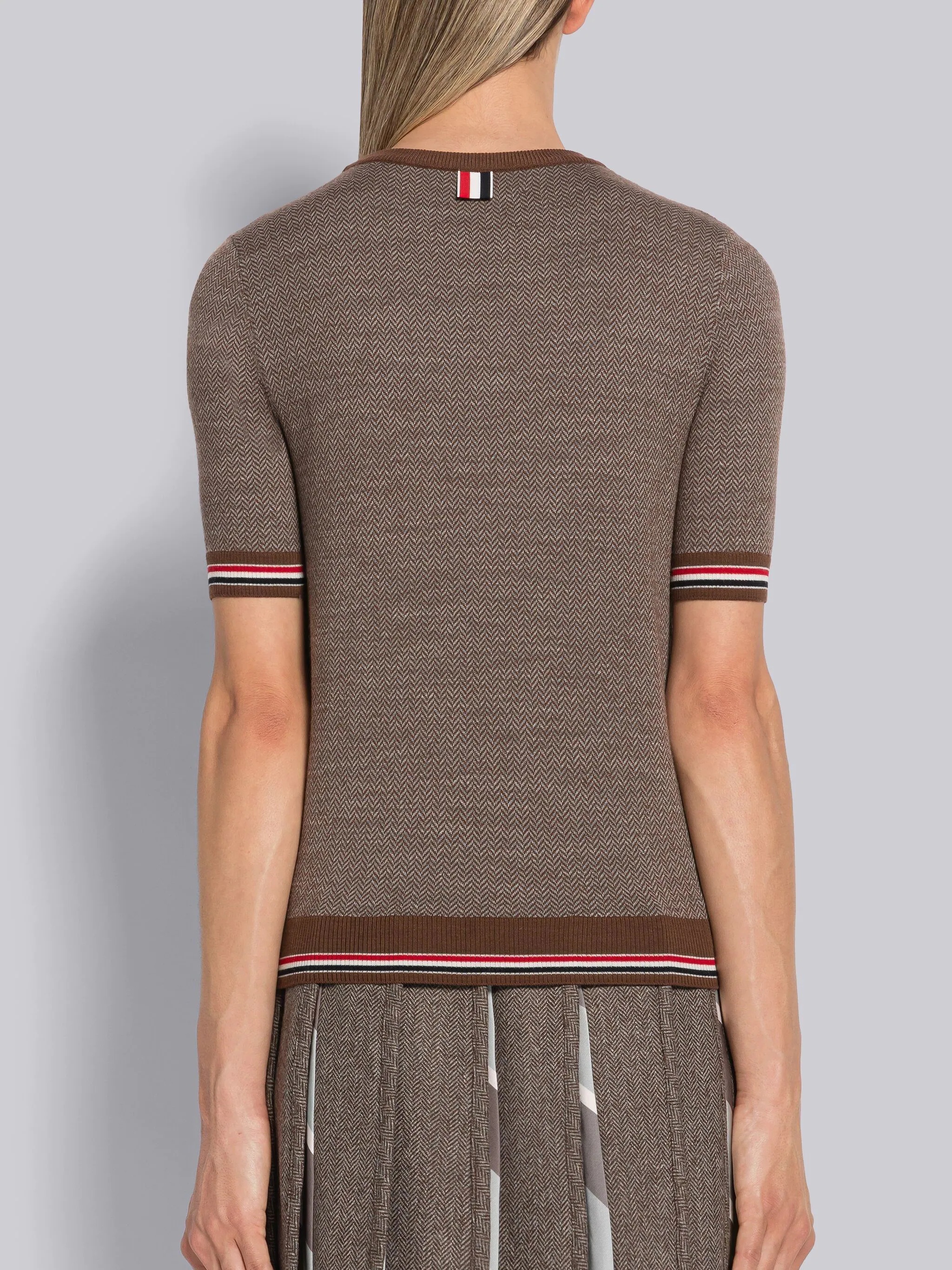 Herringbone Jacquard Short Sleeve Pullover - 3
