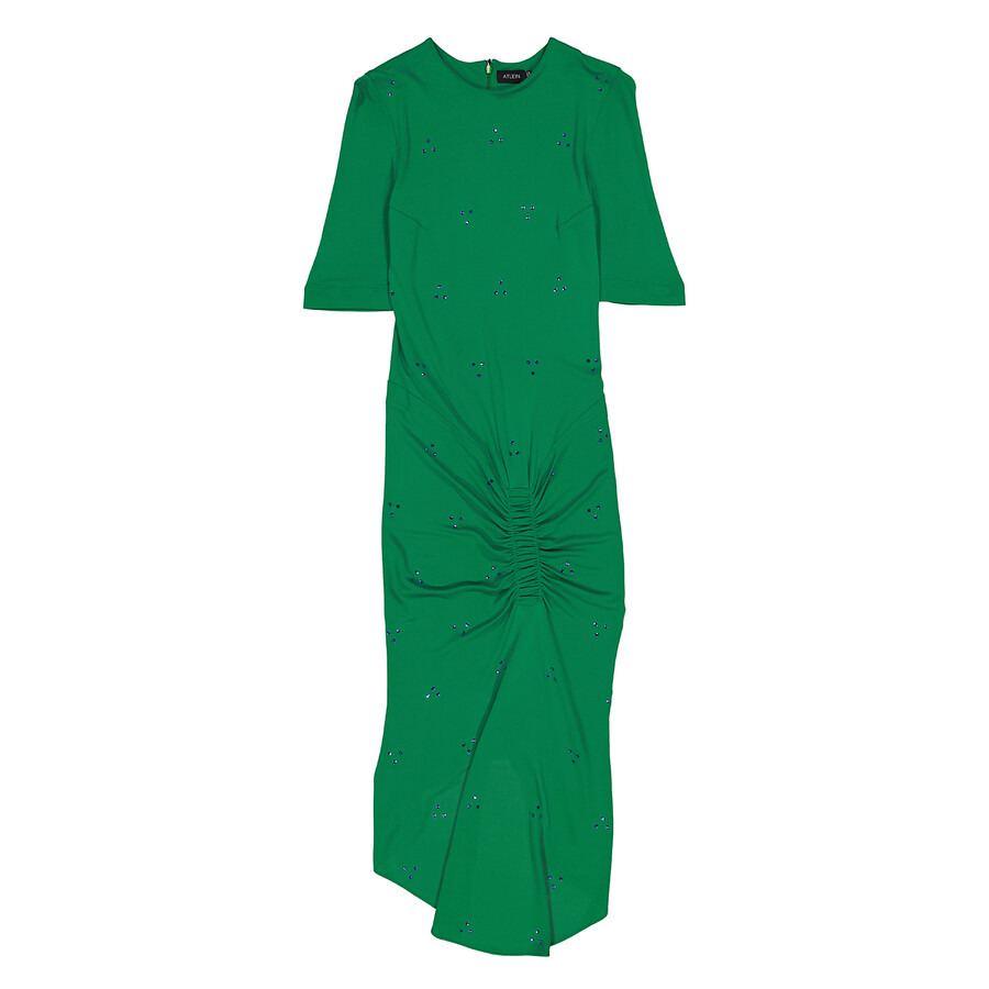 Atlein Ladies Gather Front Midi Dress In Green - 2