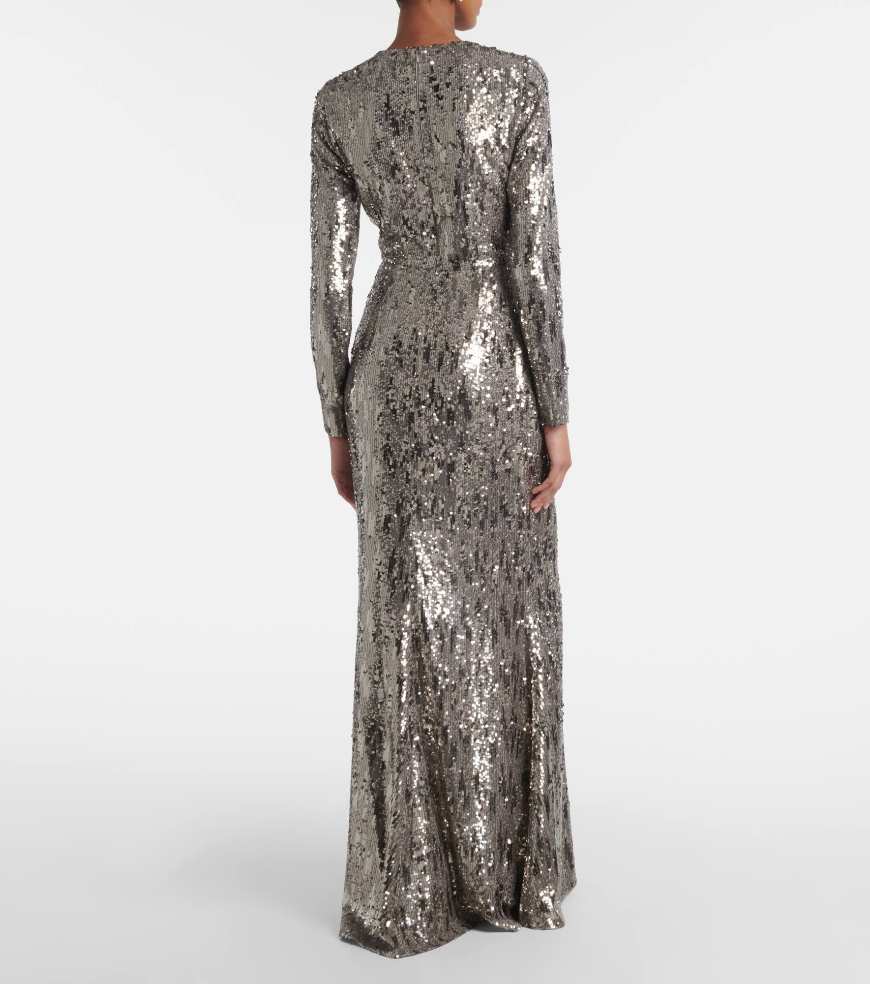 Floral-appliqué sequined gown - 3