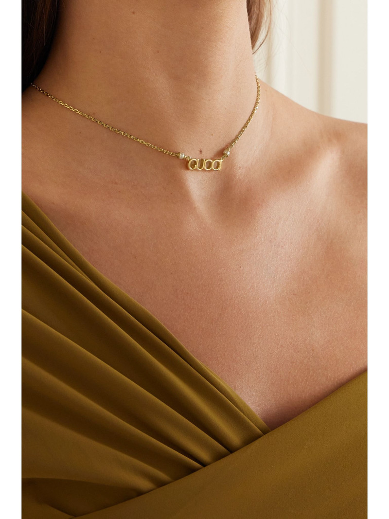 GUCCI Gold-tone faux-pearl necklace Cream outlook