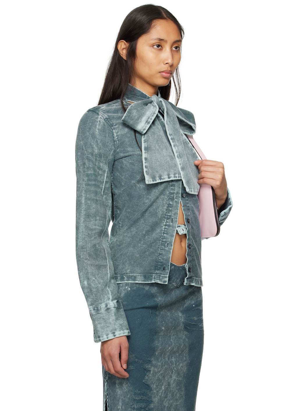 Blue Bow Collar Shirt - 2
