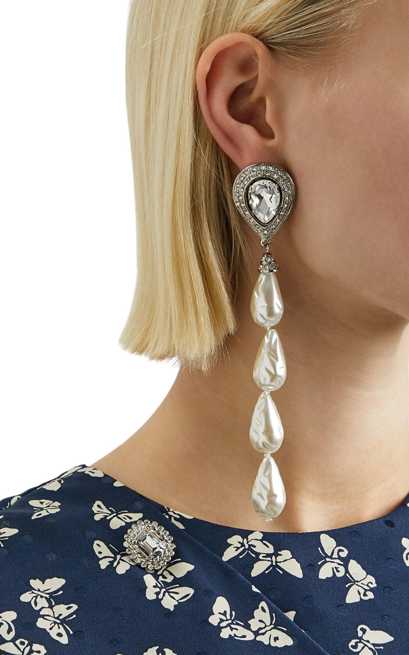 Crystal-embellished Pearl Clip-on Earrings - 2