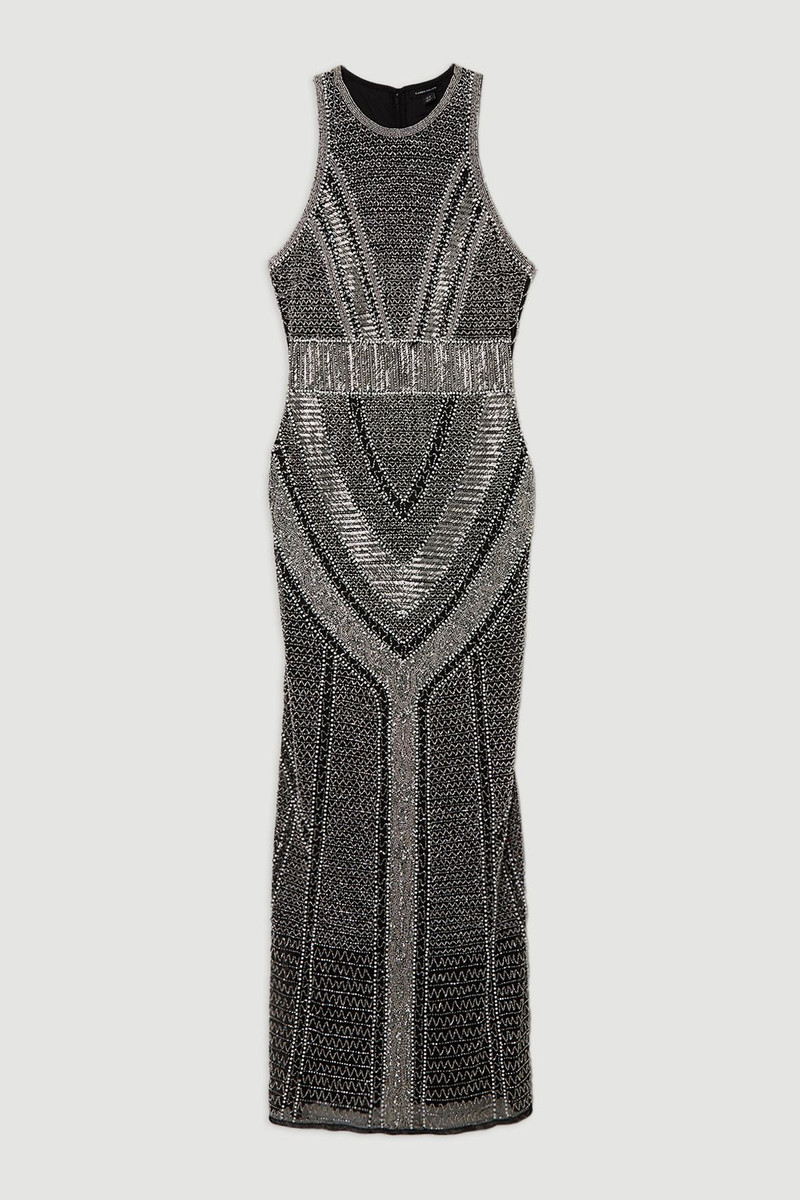 Premium Beading And Embellished Woven Halter Neck Maxi Dress 4