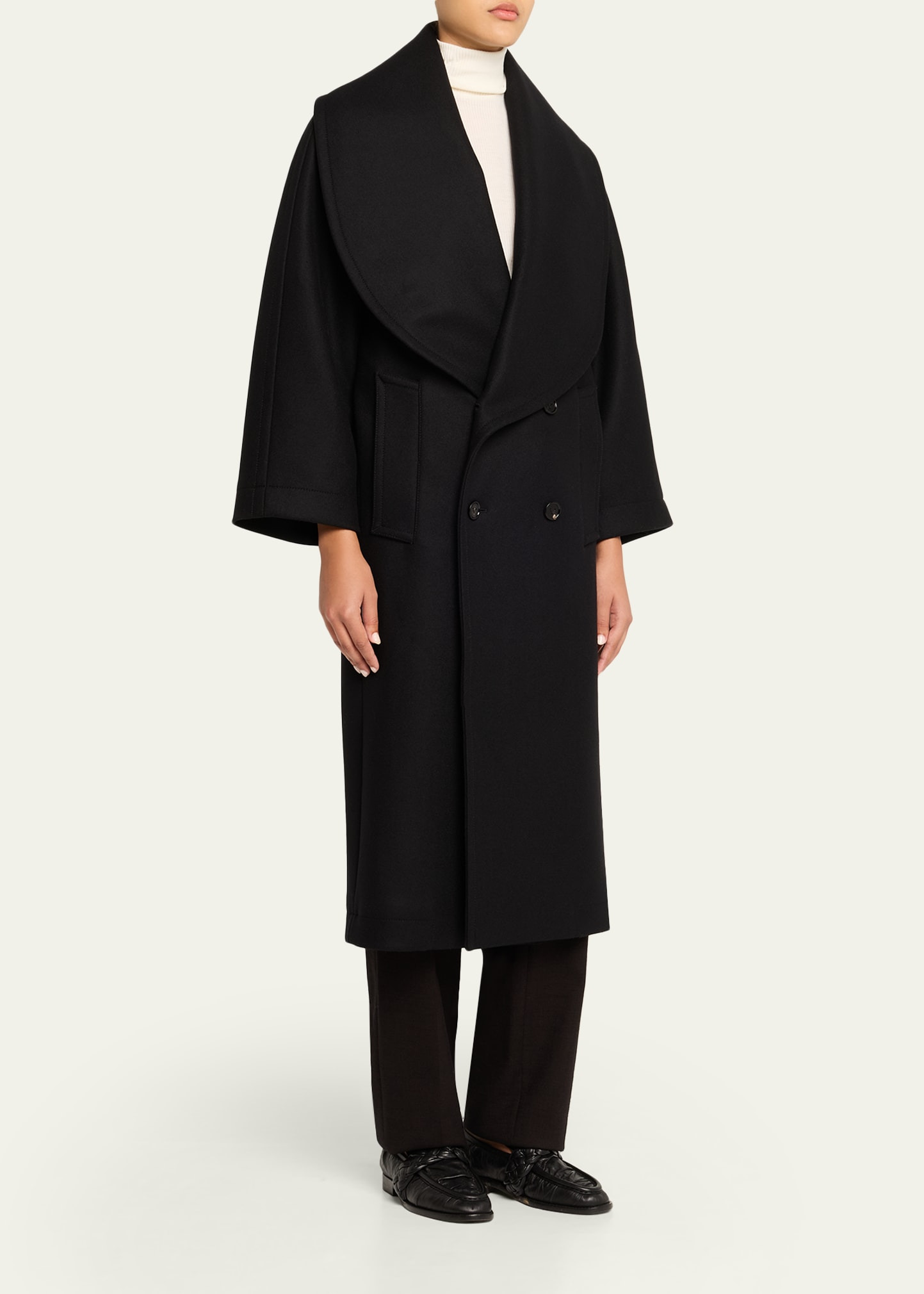 Oversized Collar Double-Breasted Wool-Blend Coat - 4