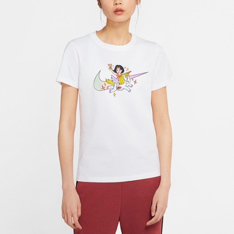 (WMNS) Nike Cartoon Logo Knit Short Sleeve 'White' CW6758-100 - 3