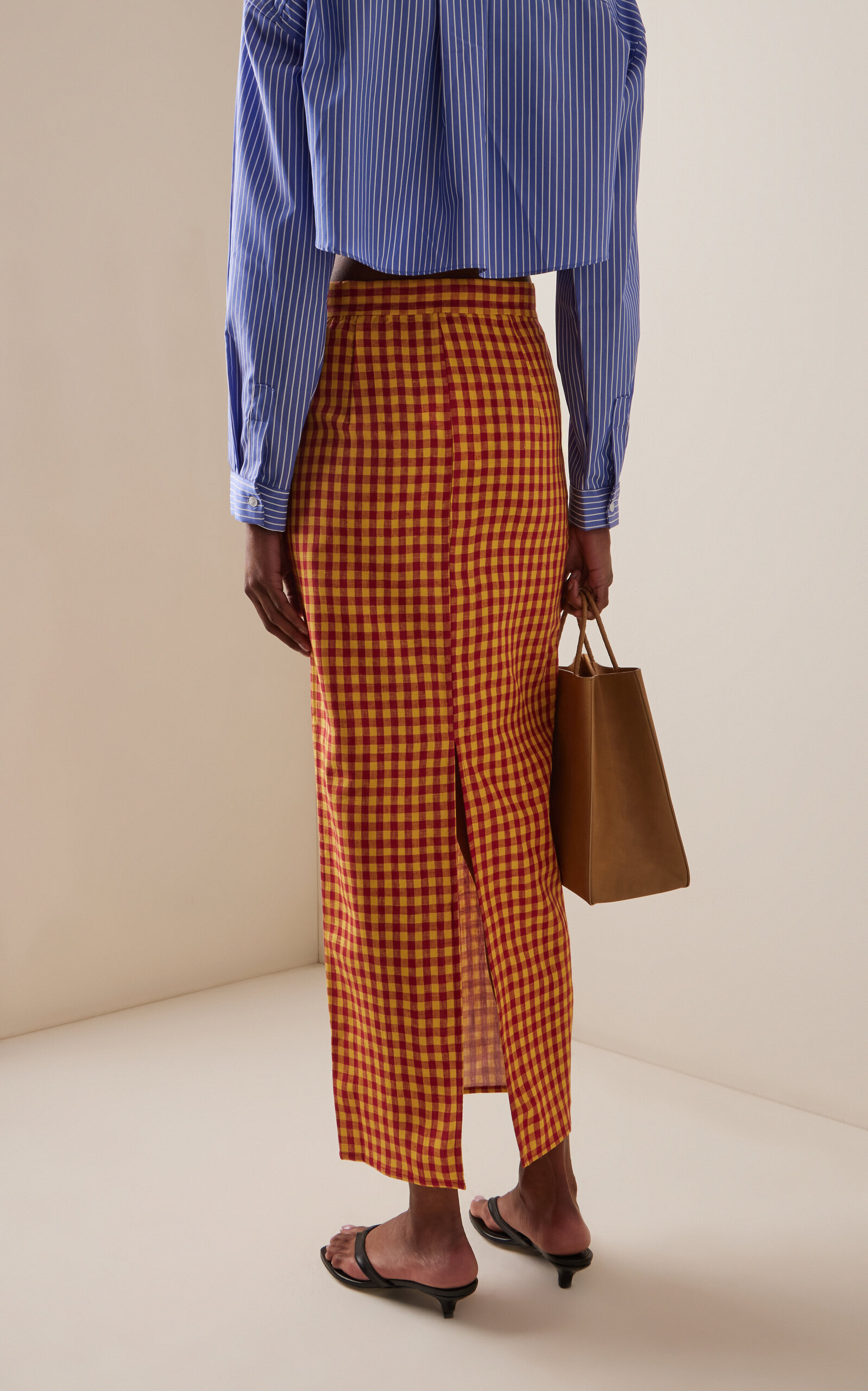 Ludivine Checked Vichy Maxi Skirt orange - 4