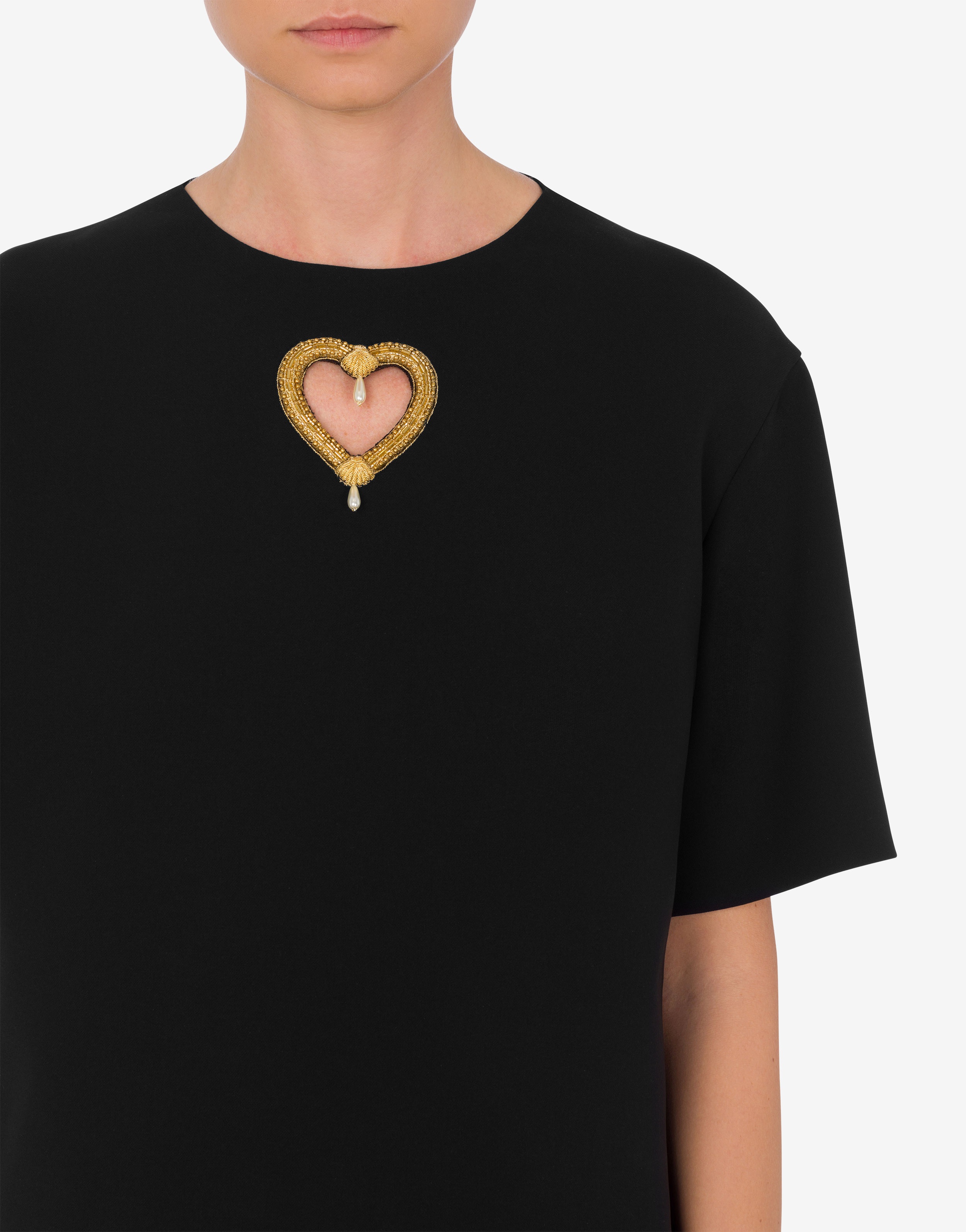 HEART EMBROIDERY STRETCH CRÊPE DRESS - 4
