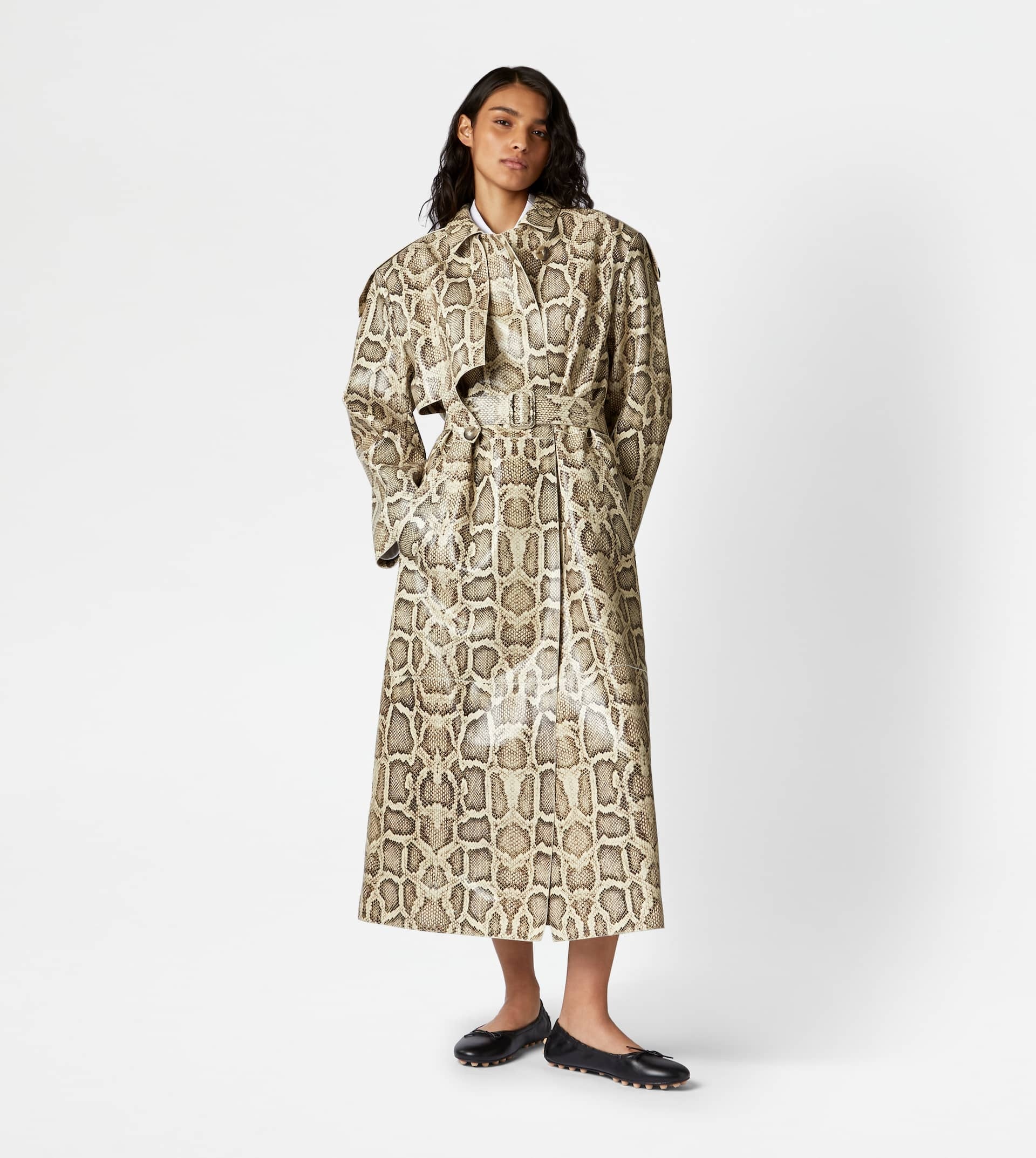 OVER TRENCH COAT IN LEATHER - BEIGE, BLACK - 2
