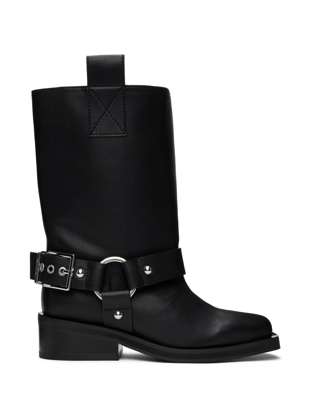 Black Mid Shaft Biker Boots - 1