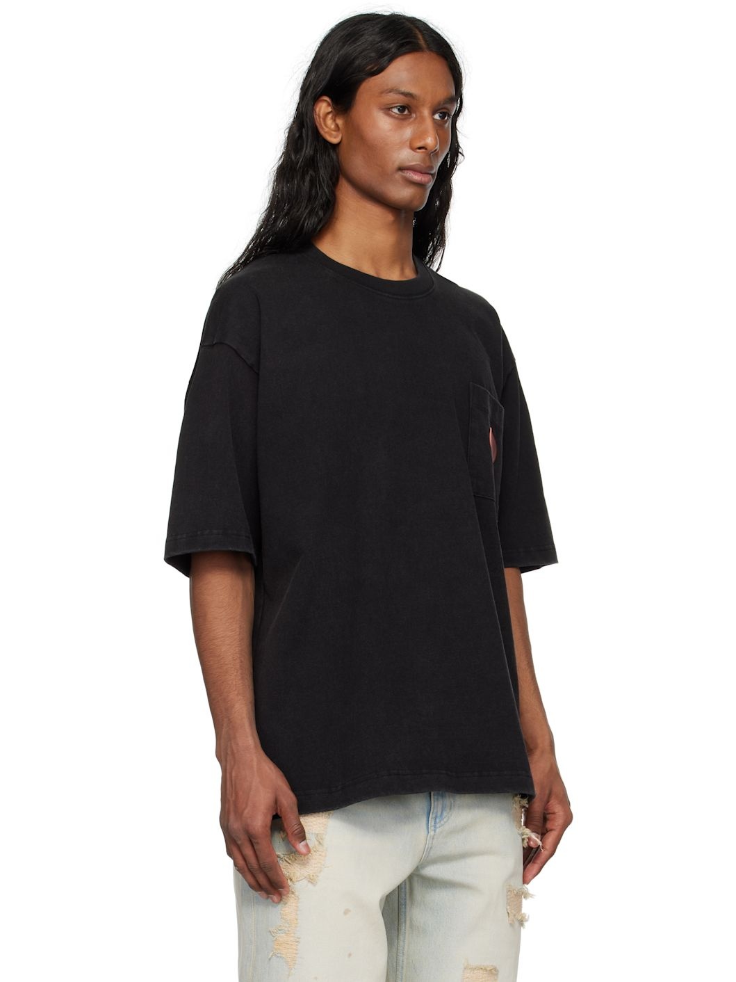 Gray Leather Patch Pocket T-shirt - 2