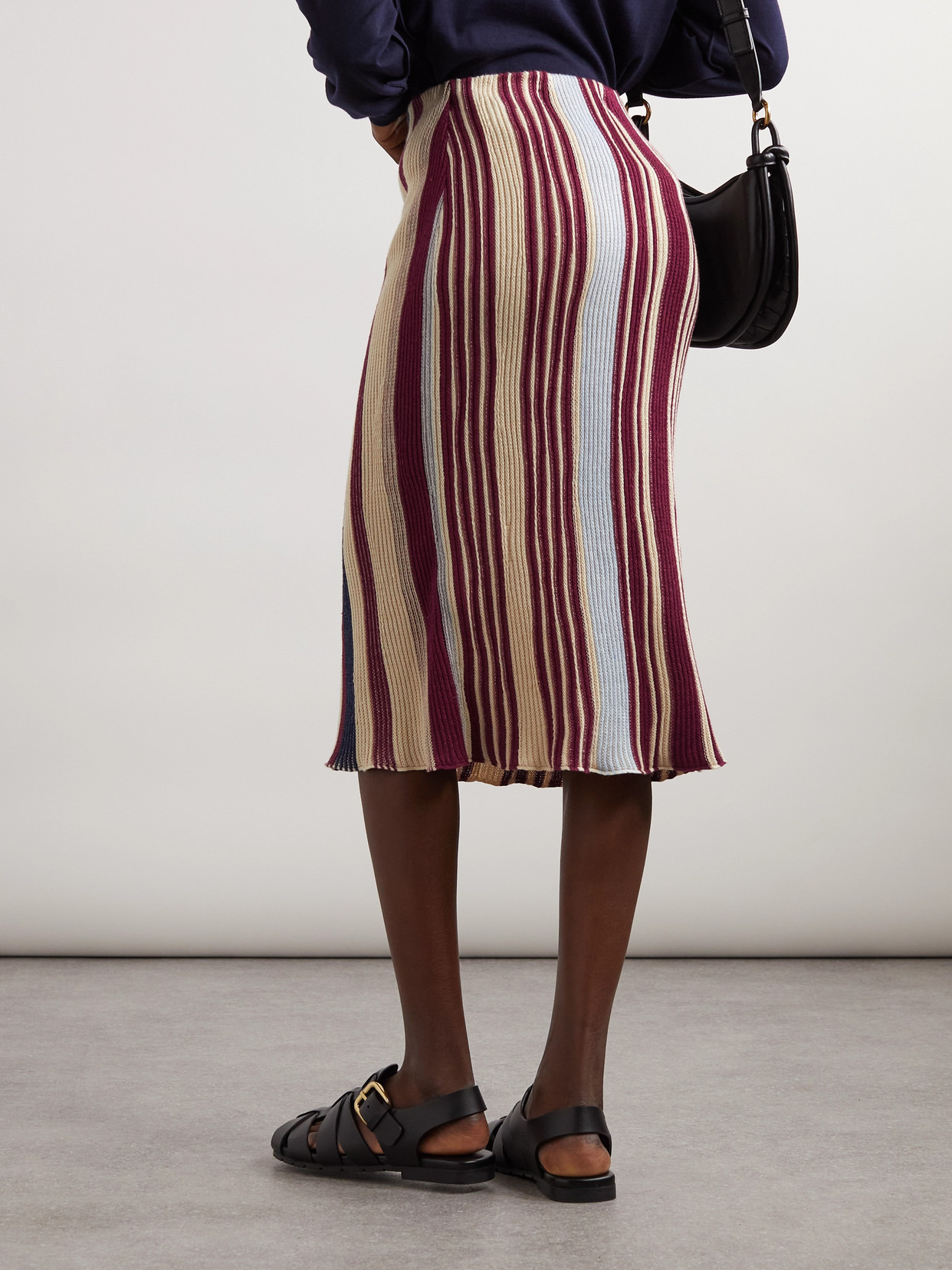 Striped Ribbed Linen And Cotton-blend Midi Skirt - 3