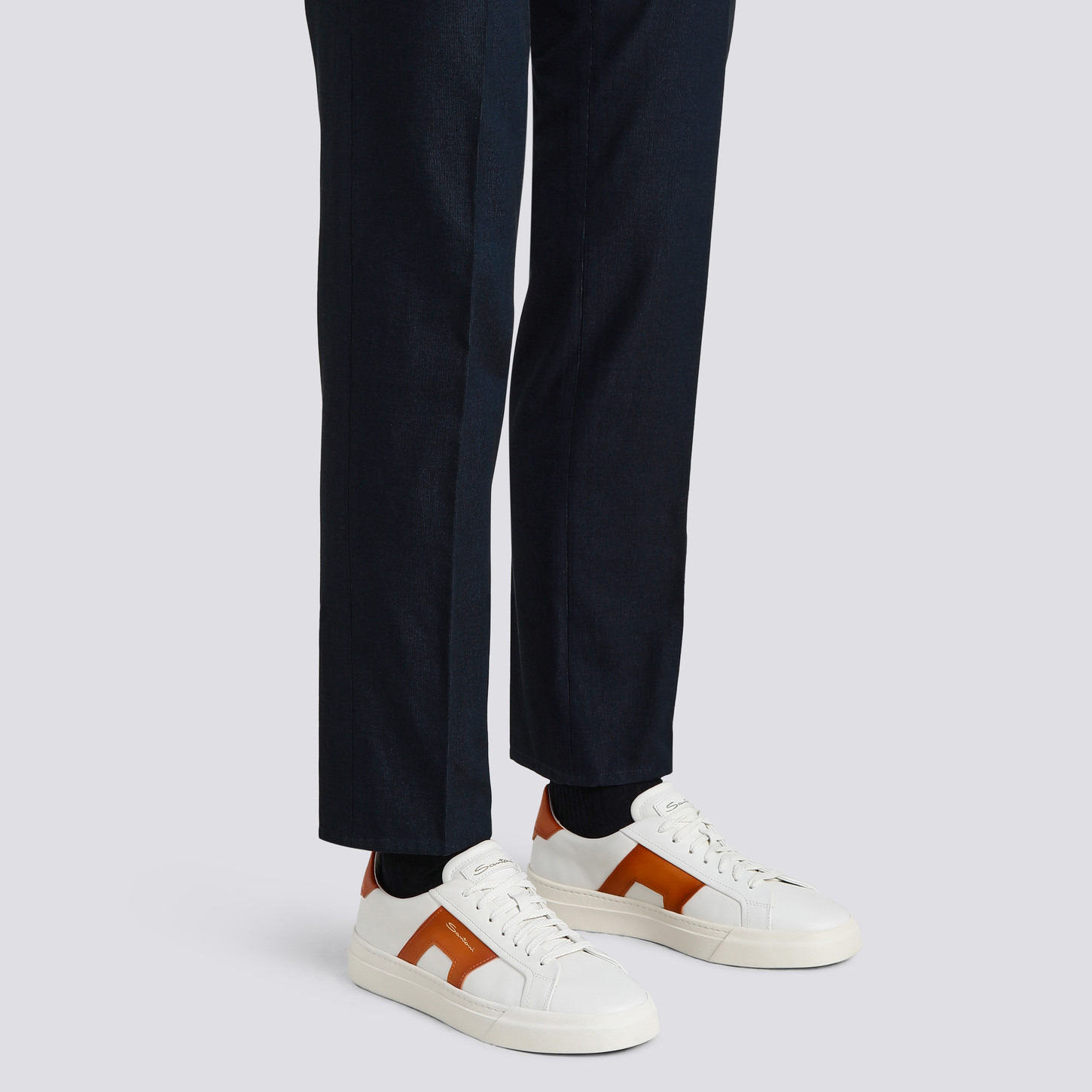 Men’s white and orange leather double buckle sneaker - 2