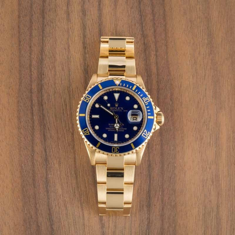 Pre-owned Rolex Submariner ref 16618 18k Yellow Gold - 6