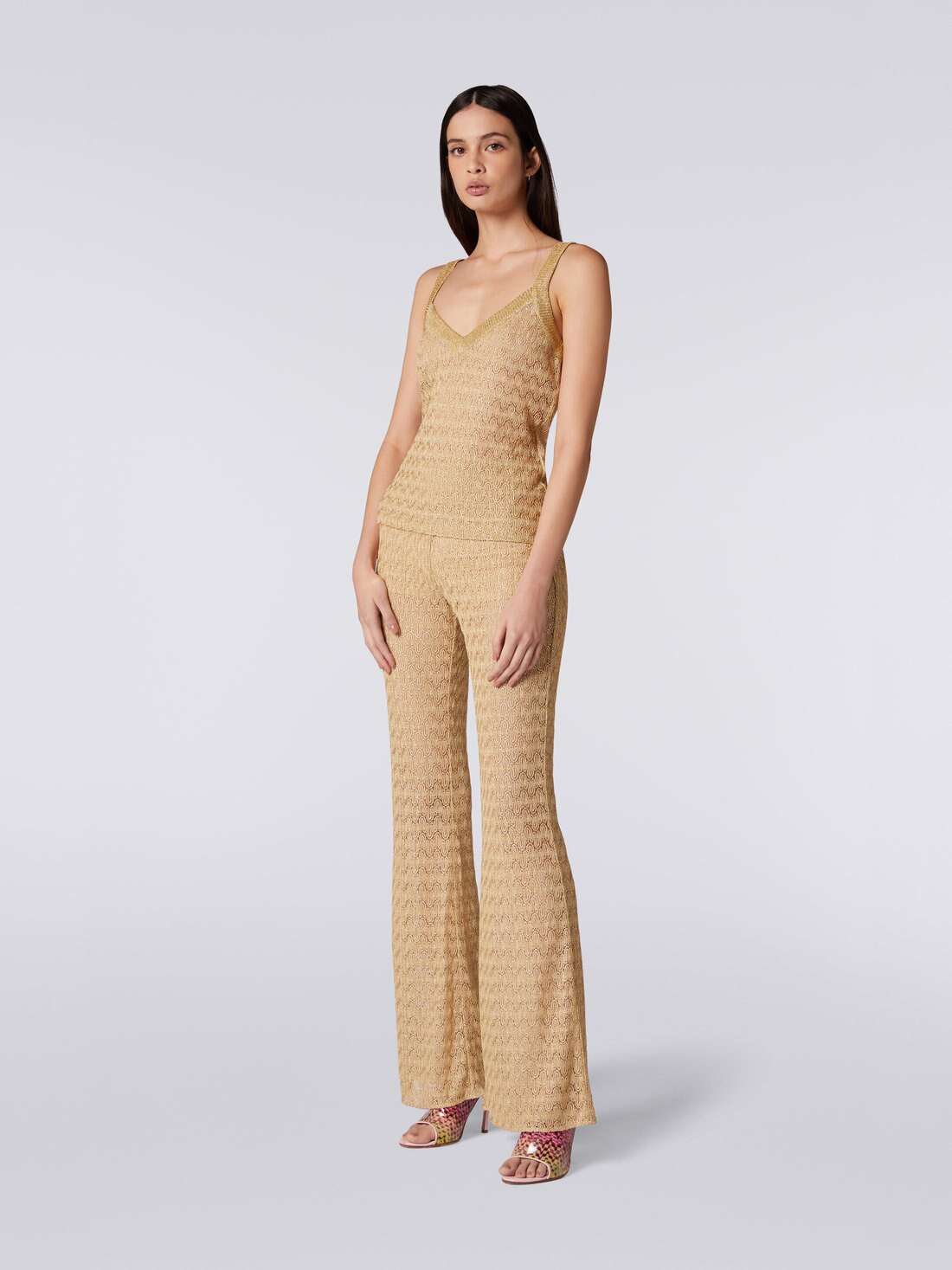 Lace-effect knitted tank top with lamé - 3