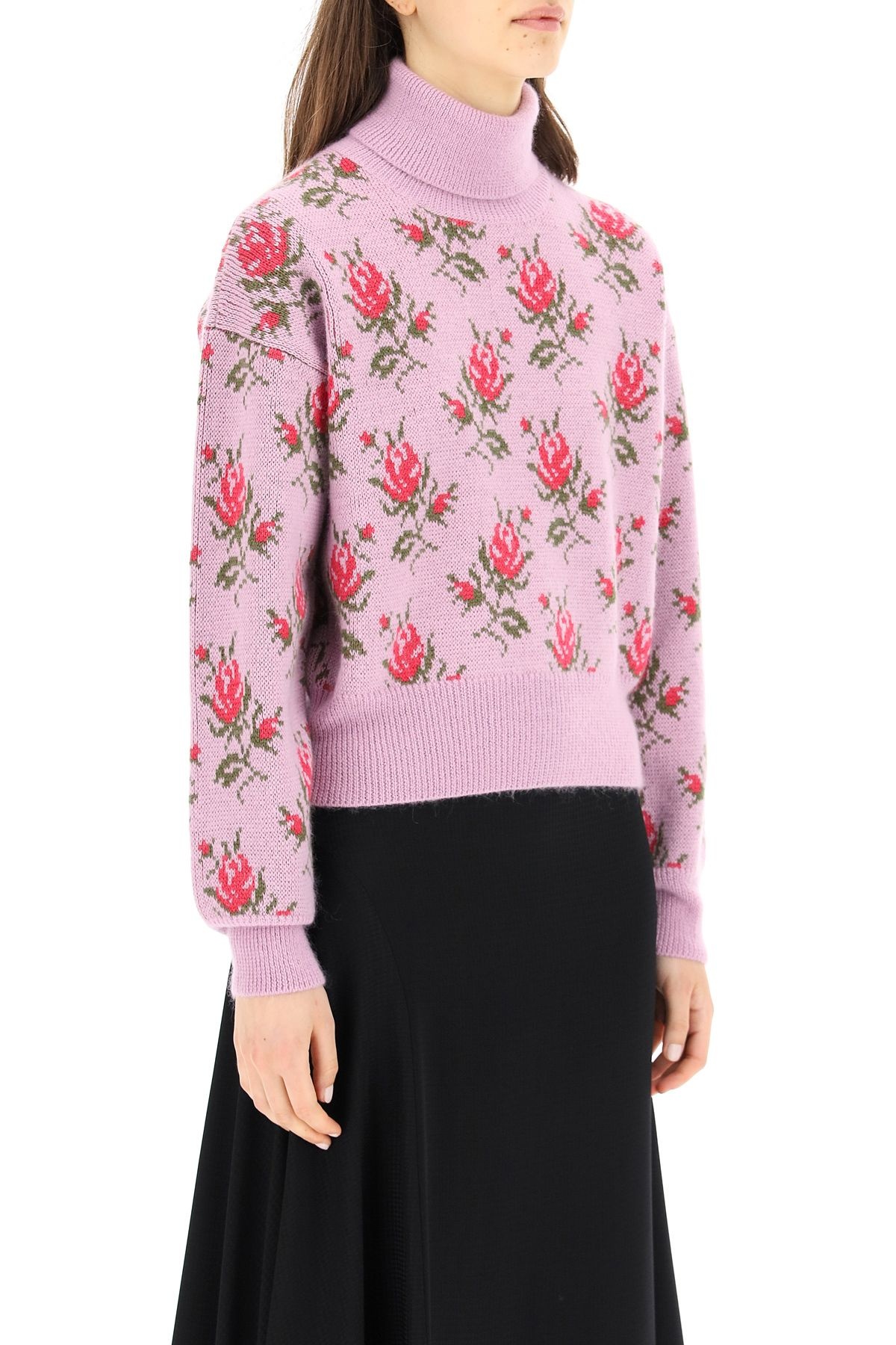 HIGH NECK SWEATER WITH JACQUARD FLOWERS - 3