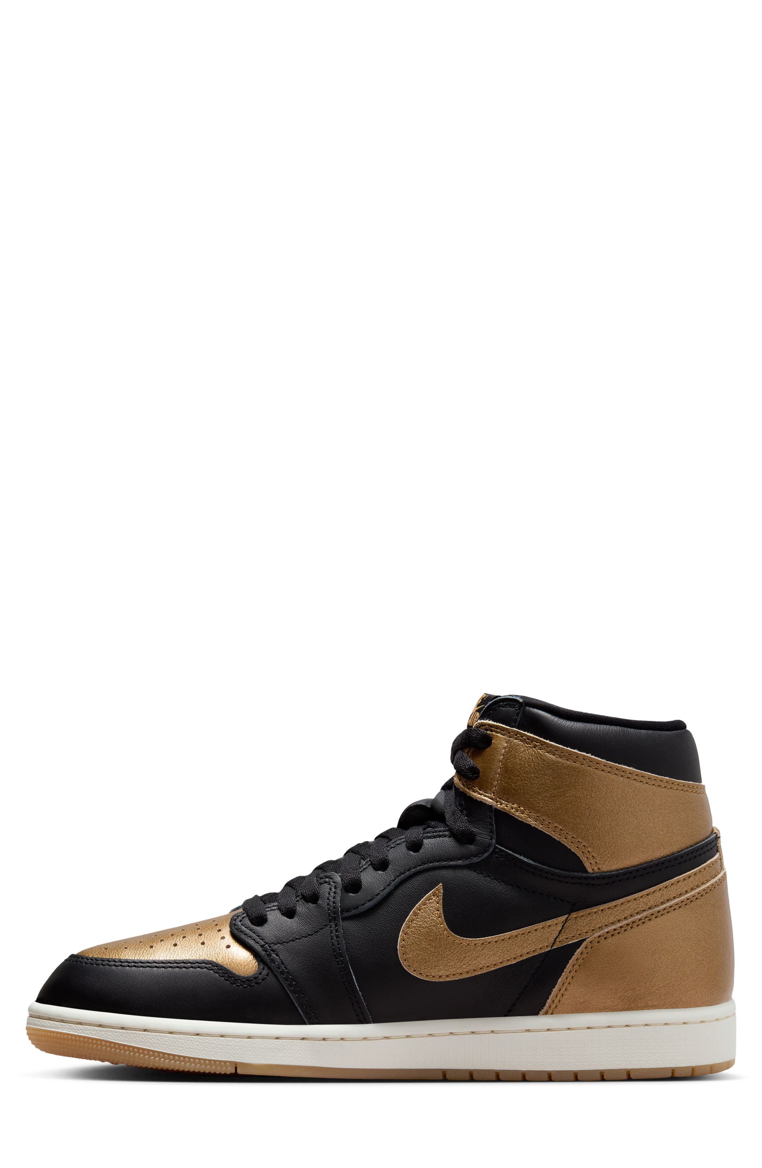 Air Jordan 1 Retro High Top Basketball Sneaker in Black/Metallic Gold/Sail at Nordstrom - 7