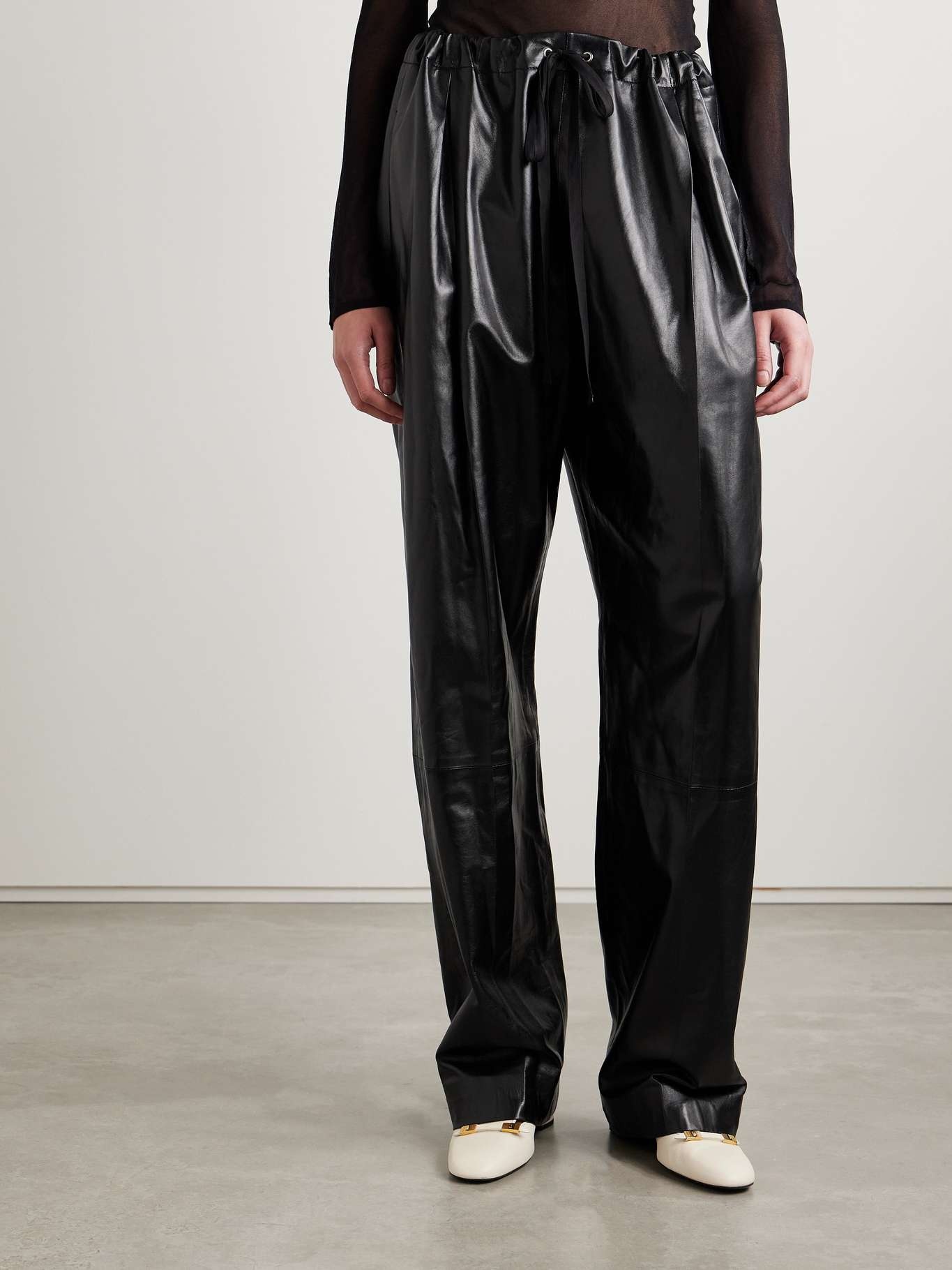Trenton pleated leather pants Black - 3