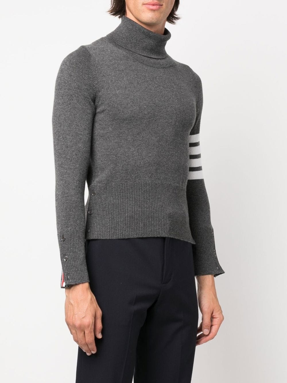 CLASSIC TURTLE NECK PULL OVER WITH WHITE 4-BAR STRIPE IN CASHMERE - 3