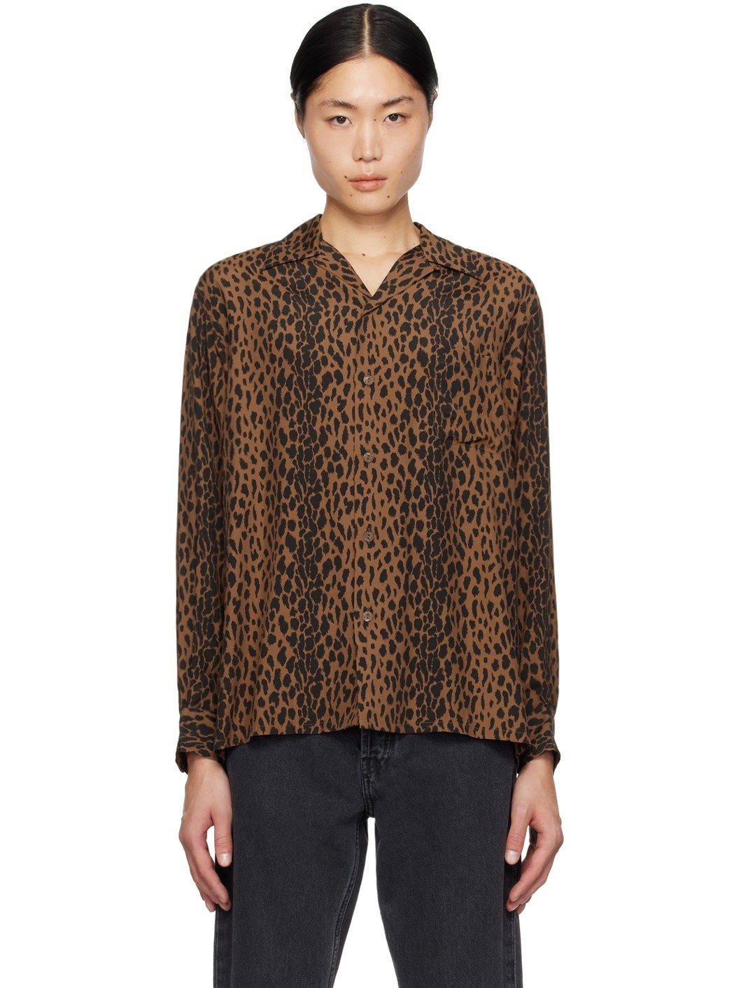 Brown Open Collar Shirt - 1