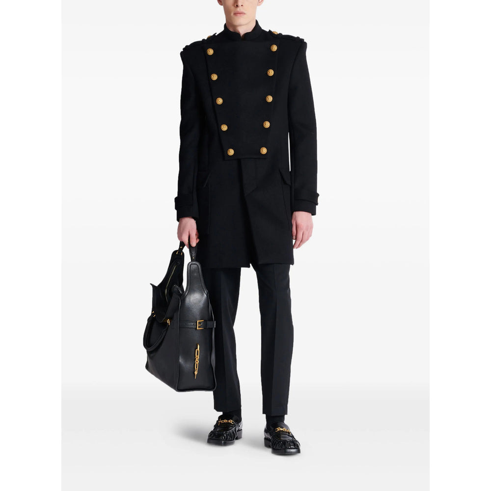 Balmain Black Coats - Double Breasted Coats Men - 4