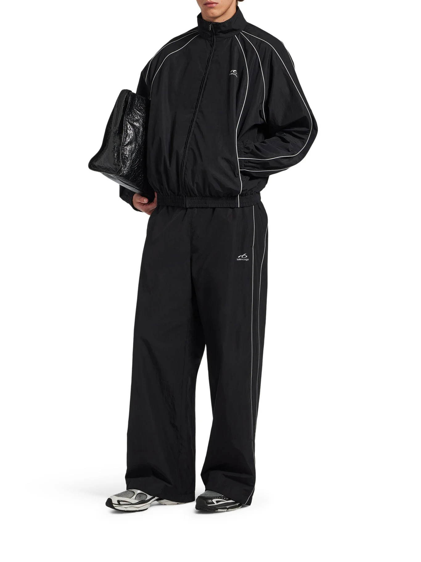BLACK TECHNICAL COTTON POPLIN TRACKSUIT TROUSERS - 1