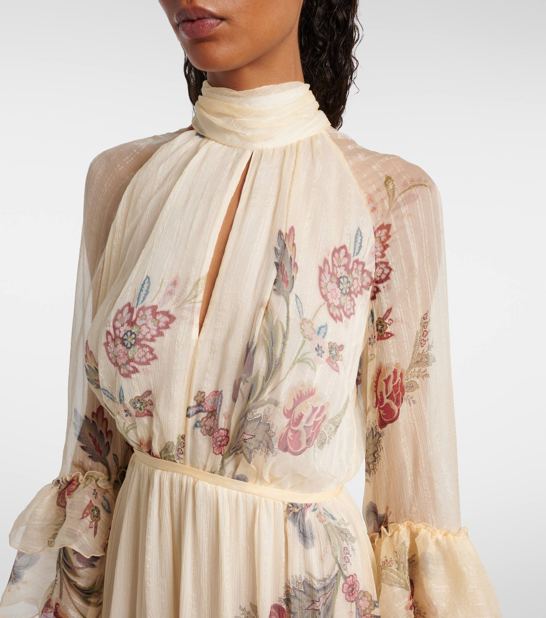Floral silk crepon gown - 4