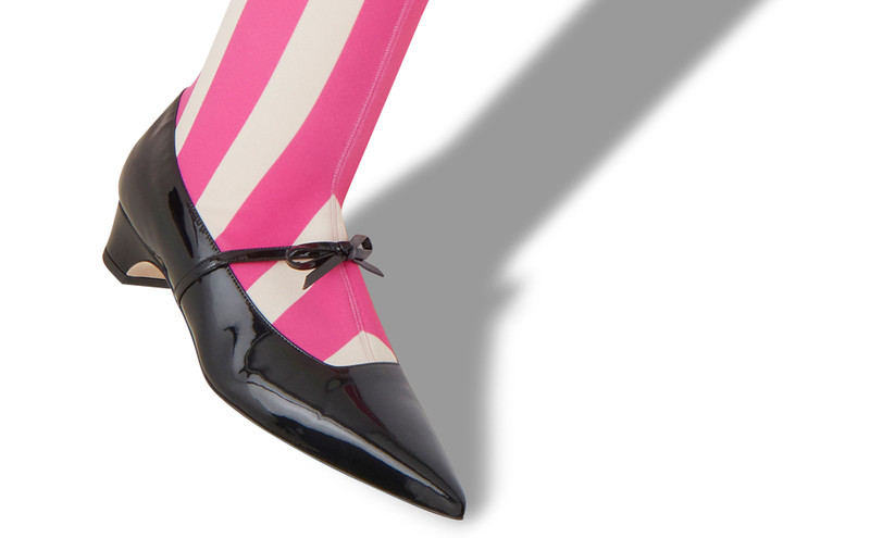 Black, Pink and White Patent Striped Shoe Boots 4