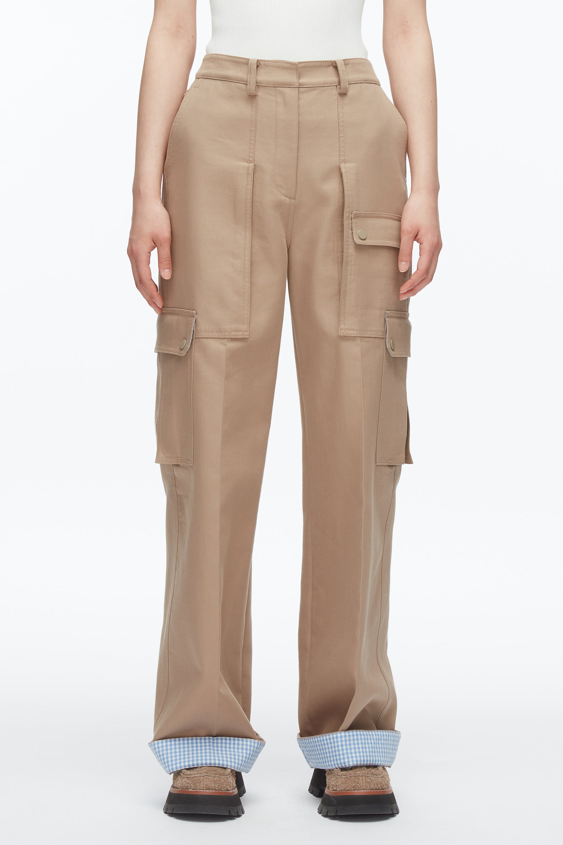 Carpenter Cargo Pants with Plaid Cuffs - 3